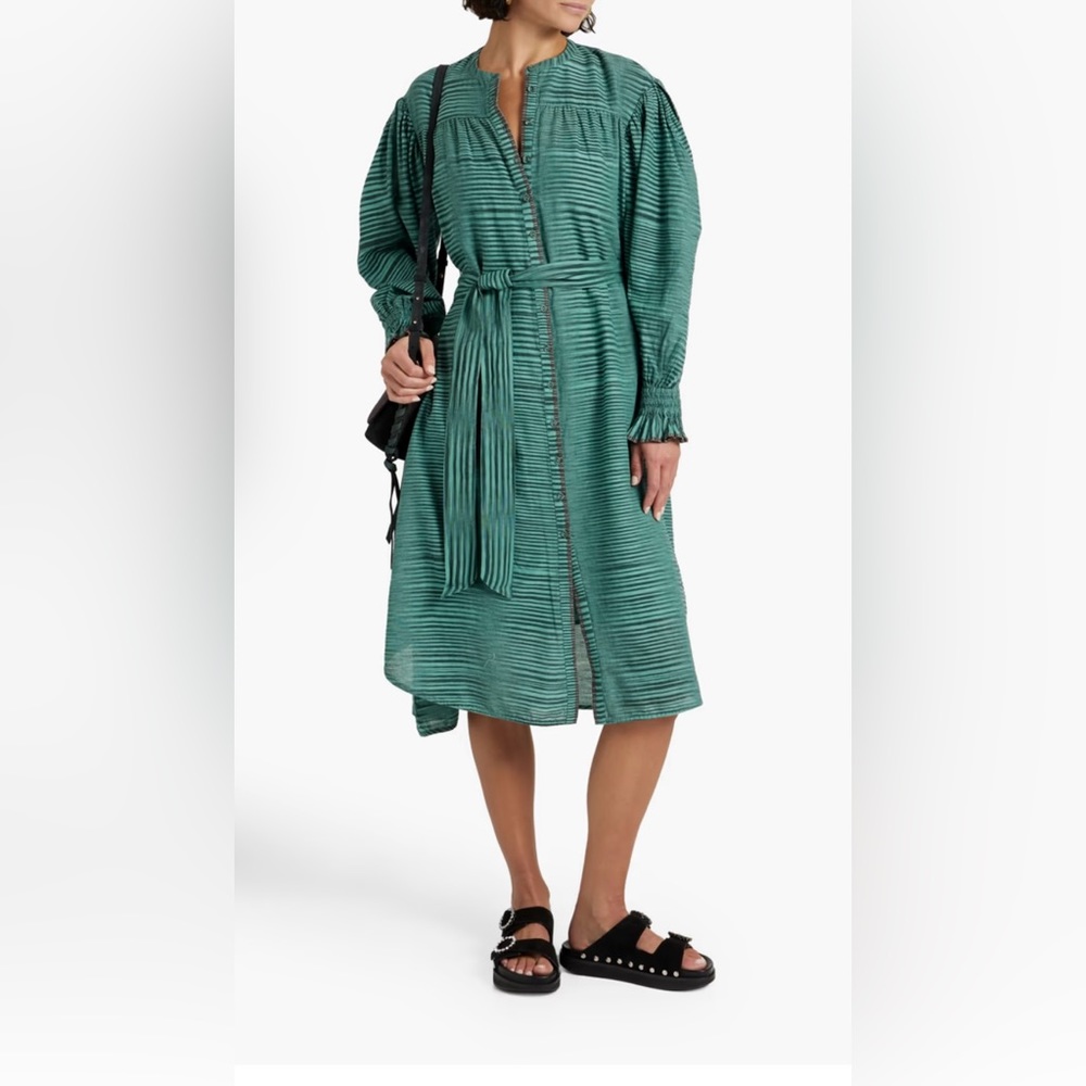 Spring dress! Ulla Johnson new with tags Striped cotton-voile midi dress. Teal.